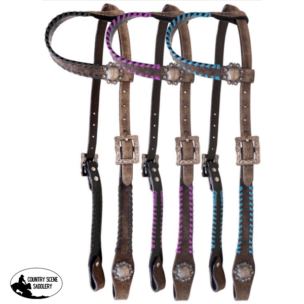 Showman ® One Ear Rawhide Laced Leather Headstall Eared Western Bridles