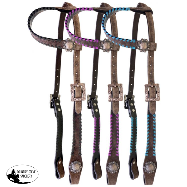 Showman ® One Ear Rawhide Laced Leather Headstall Eared Western Bridles