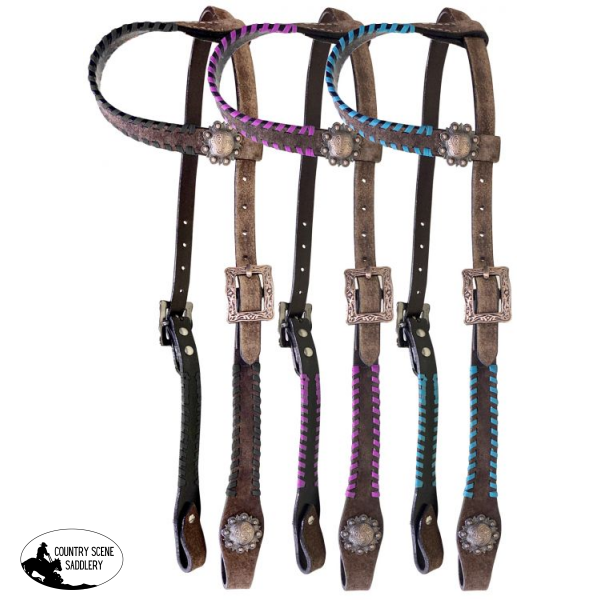 Showman ® One Ear Rawhide Laced Leather Headstall *No Reins* Black Giftware