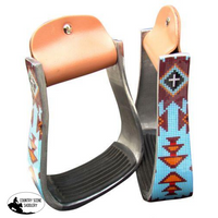 New! Showman ® Orange And Light Blue Navajo Print Stirrup.