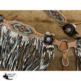 Showman ® Painted 3D Flower & Aztec Beaded Browband Headstall and Breast collar Set with Fringe. - Country Scene Saddlery and Pet Supplies