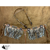 Showman ® Painted 3D Flower & Aztec Beaded Browband Headstall And Breast Collar Set With Fringe.