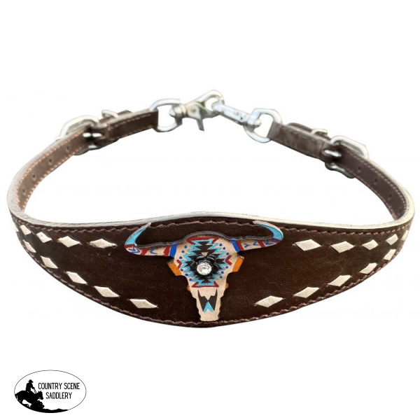 Showman ® Painted Southwest Design Cowskull Leather Wither Strap. Strap