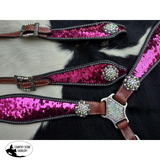 New! Showman ® Pink And Silver Sequins Inlay Single Ear Headstall Breast Collar Set.
