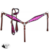 New! Showman ® Pink And Silver Sequins Inlay Single Ear Headstall Breast Collar Set.