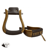 Showman ® Polished Mahogany Wooden Stirrups Feature 2 Western Irons