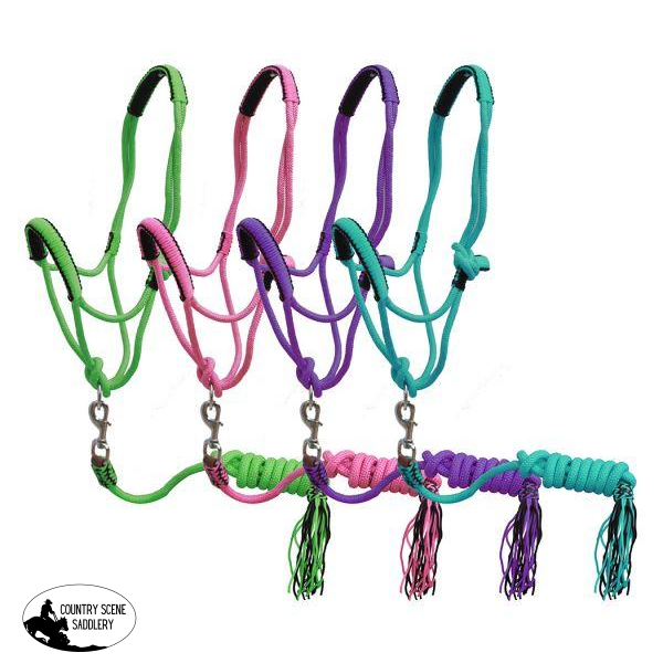 New! Showman ® Pony Braided Nylon Cowboy Knot Rope Halter With Lead.