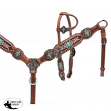 New! Showman ® Pony One Ear Headstall With Teal Beaded Inlay.