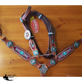 New! Showman ® Pony One Ear Headstall With Teal Beaded Inlay.