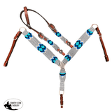 NEW! Showman ® Pony Size Corded One Ear Headstall and Breast Collar Set - Gray/Blue - Country Scene Saddlery and Pet Supplies