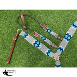 NEW! Showman ® Pony Size Corded One Ear Headstall and Breast Collar Set - Gray/Blue - Country Scene Saddlery and Pet Supplies