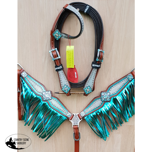 Showman ® Pony Size Headstall And Breast Collar Set With Holographic Snake Print Metallic Color