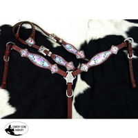New! Showman ® Pony Size Tie Dye Unicorn Printed Headstall And Breast Collar Set.
