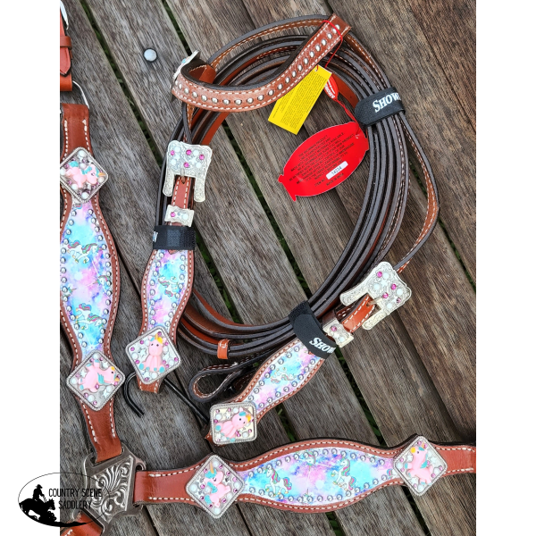 Showman ® Pony Size Tie Dye Unicorn Printed Headstall And Breast Collar Set.
