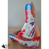Showman ® Pony/Youth polished aluminum stirrup with red, white, and blue unicorn overlay. - Country Scene Saddlery and Pet Supplies