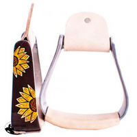 New! Showman ® Pony/youth Polished Aluminum Stirrup With Sunflower Design.