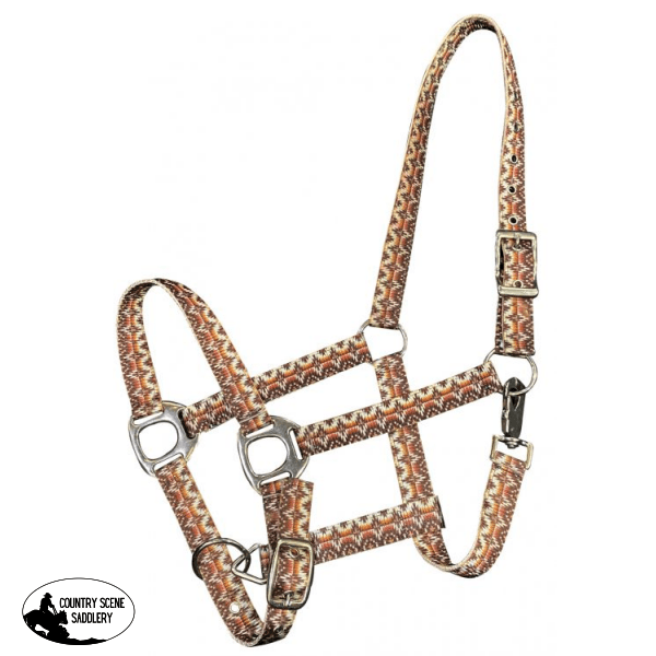 Showman ®Premium Nylon Horse Sized Halter With Orange Southwestern Nylon/Synthetic Headstalls