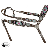 Showman ® Purple and Blue Beaded One Ear Headstall and Breastcollar Set - Country Scene Saddlery and Pet Supplies