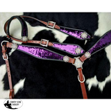 New! ~ Showman ® Purple And Silver Sequins Inlay Single Ear Headstall Breast Collar Set.