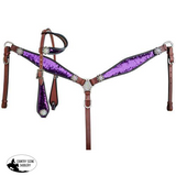 Showman ® Purple and Silver Sequins Inlay Single Ear Headstall and Breast Collar Set. - Country Scene Saddlery and Pet Supplies