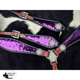 Showman ® Purple and Silver Sequins Inlay Single Ear Headstall and Breast Collar Set. - Country Scene Saddlery and Pet Supplies