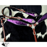 Showman ® Purple and Silver Sequins Inlay Single Ear Headstall and Breast Collar Set. - Country Scene Saddlery and Pet Supplies