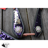 Showman ® Purple and Silver Sequins Inlay Single Ear Headstall and Breast Collar Set. - Country Scene Saddlery and Pet Supplies