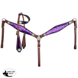New! ~ Showman ® Purple And Silver Sequins Inlay Single Ear Headstall Breast Collar Set.