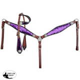 Showman ® Purple and Silver Sequins Inlay Single Ear Headstall and Breast Collar Set. - Country Scene Saddlery and Pet Supplies
