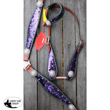 Showman ® Purple and Silver Sequins Inlay Single Ear Headstall and Breast Collar Set. - Country Scene Saddlery and Pet Supplies