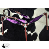 Showman ® Purple and Silver Sequins Inlay Single Ear Headstall and Breast Collar Set. - Country Scene Saddlery and Pet Supplies