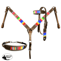 Showman ® Rainbow Serape Print Browband Headstall And Breast Collar Set With Wither Strap. Bridle