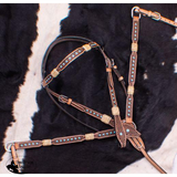 New! Showman ® Rawhide Braided Headstall And Breast Collar Set With Turquoise Studs.