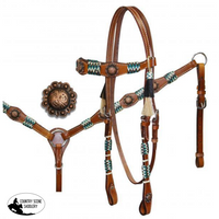 New! Showman ® Rawhide Braided Headstall And Breastcollar Set With Antique Style Conchos.