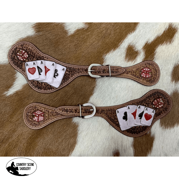 Showman ® Riders Luck Ladies Tooled Leather Spur Straps Roper Saddle