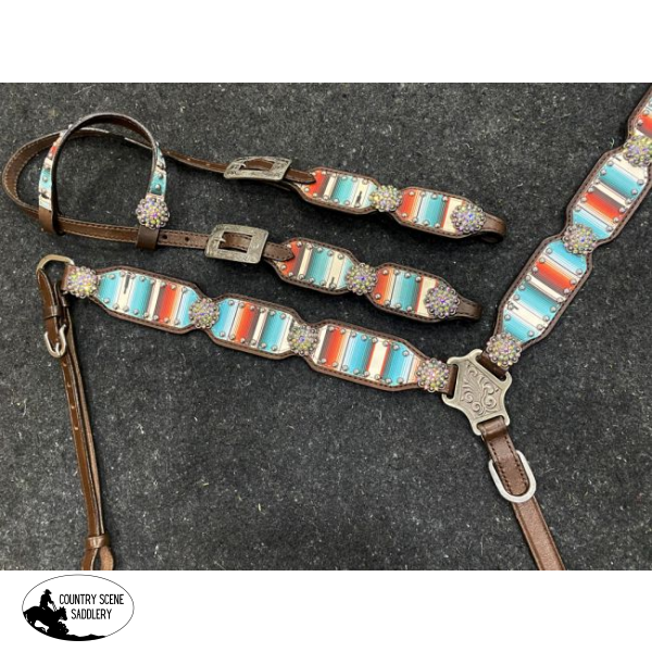 Copy Of Showman ® Serape Southwest 2 Print One Ear Headstall And Breastcollar Set With Bling