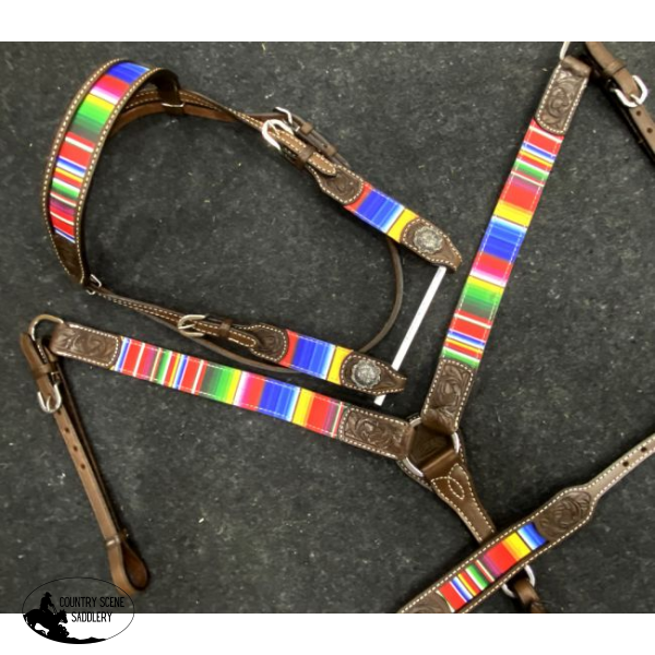 Showman ® Serape Southwest Print One Ear Headstall And Breastcollar Set With Bling Conchos. Bridle