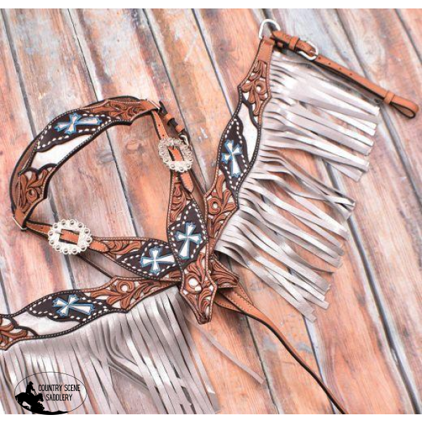 New! Showman ® Silver Hand Painted Browband Headstall And Breast Collar Set.