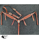 Showman ® Single Ear Headstall And Breast Collar Set With Teal Buck Stitch Trim. Western Style
