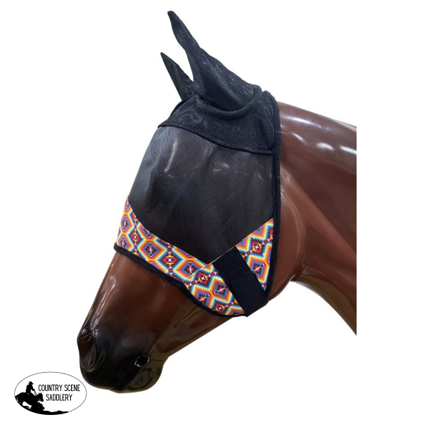 Showman ® Southwest Print Accent Fly Mask With Ears. Fly Veil