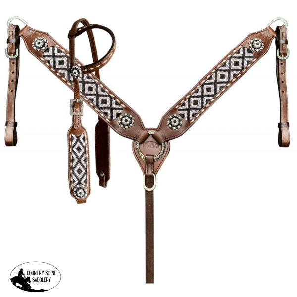 Showman ® Southwest Woven Fabric One Ear Headstall And Breast Collar Set.