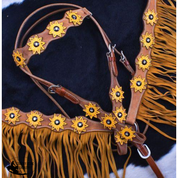 New! Showman ® Sunflower Overlay Browband Headstall And Breastcollar Set.