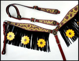 Showman ® Sunflower print one ear headstall and breast collar set. - Country Scene Saddlery and Pet Supplies