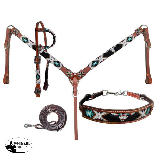 Showman ® Sw Beaded One Ear Headstall And Breastcollar Set