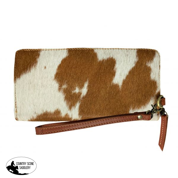 Showman ® Tan And White Printed Hair On Cowhide Clutch Handbags Wallets & Cases