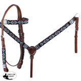 New! Showman ® Teal And Red Navajo Beaded Headstall Breast Collar Set.
