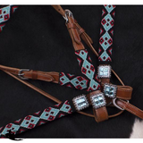 Showman ® Teal and Red Navajo Beaded headstall and breast collar set. - Country Scene Saddlery and Pet Supplies