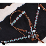 Showman ® Teal and Red Navajo Beaded headstall and breast collar set. - Country Scene Saddlery and Pet Supplies