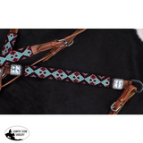 Showman ® Teal and Red Navajo Beaded headstall and breast collar set. - Country Scene Saddlery and Pet Supplies