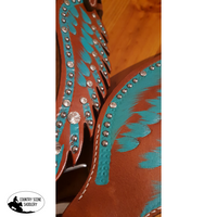 New! (13663) Showman ® Teal Angel Wing Headstall And Breast Collar Set. Angel Wing Headstall Breast